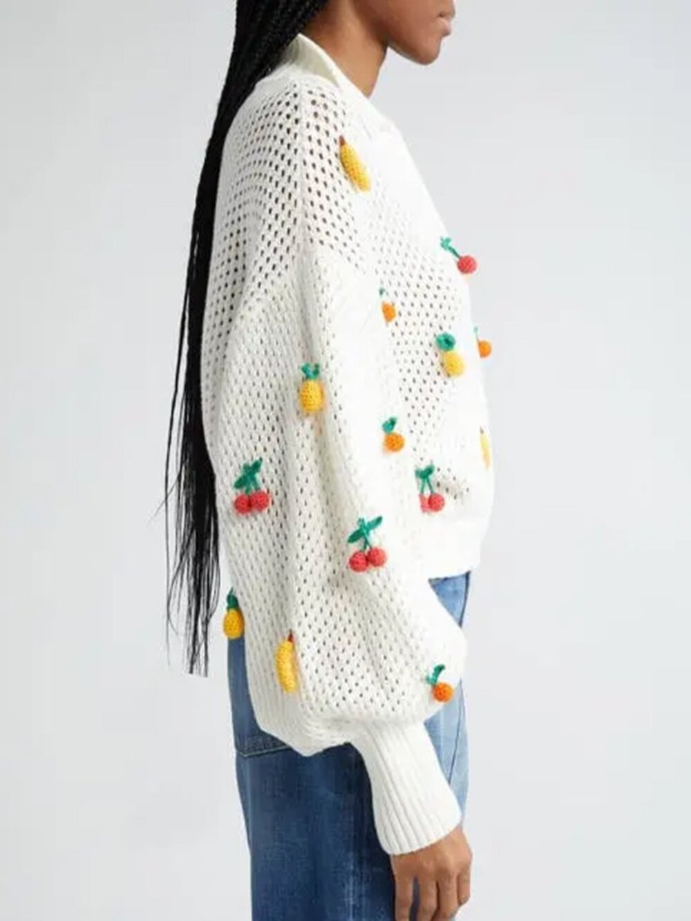 FARM Rio Open Stitch Crochet Fruit Cotton Sweater White - XS - Picture 5 of 10